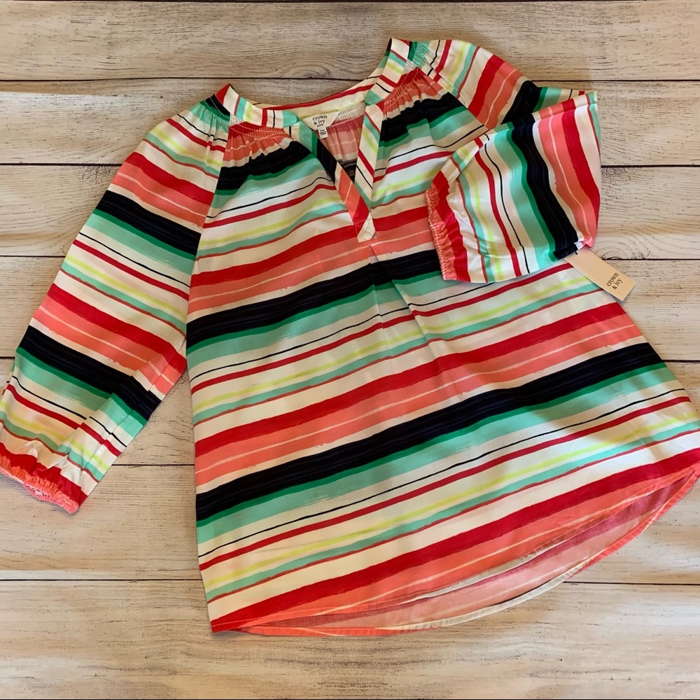 Crown & Ivy Striped Peasant Top Petite Medium